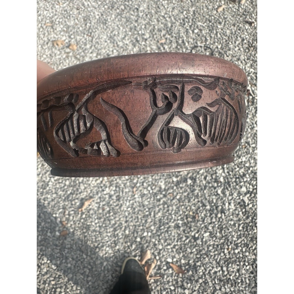 African Teakwood Hand Carved Bowls Rhino Elephant Set Nesting